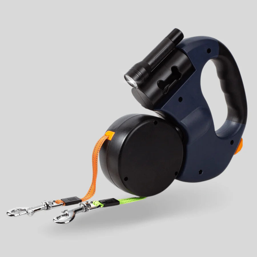 Auto Retractable Dubbele Hondenriem met Zaklamp