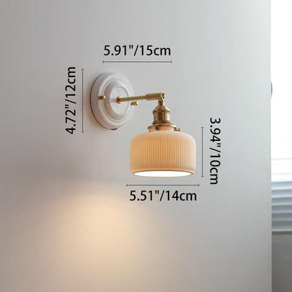 Traditionele Vintage Ronde Keramische Messing 1-Licht Wandlamp voor Woonkamer