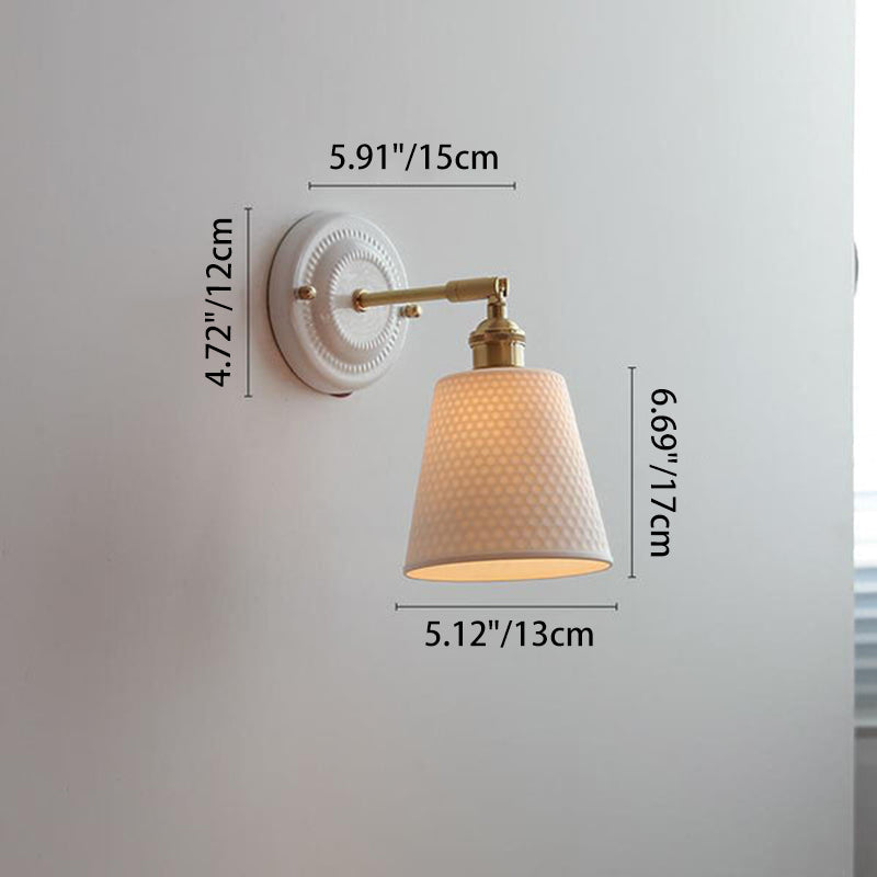 Traditionele Vintage Ronde Keramische Messing 1-Licht Wandlamp voor Woonkamer