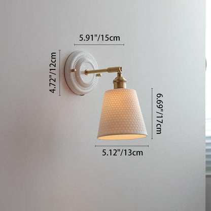 Traditionele Vintage Ronde Keramische Messing 1-Licht Wandlamp voor Woonkamer