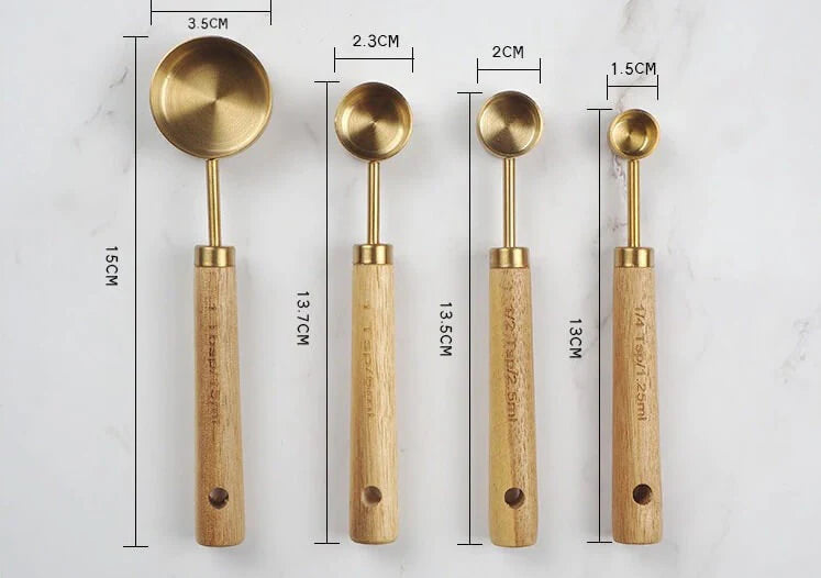 Maatbeker lepel set houten handvat roestvrij staal