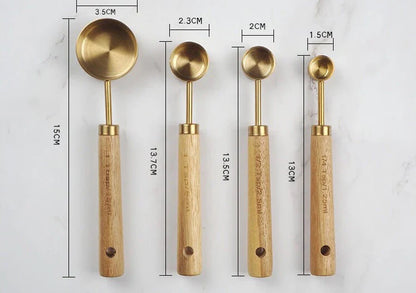 Maatbeker lepel set houten handvat roestvrij staal