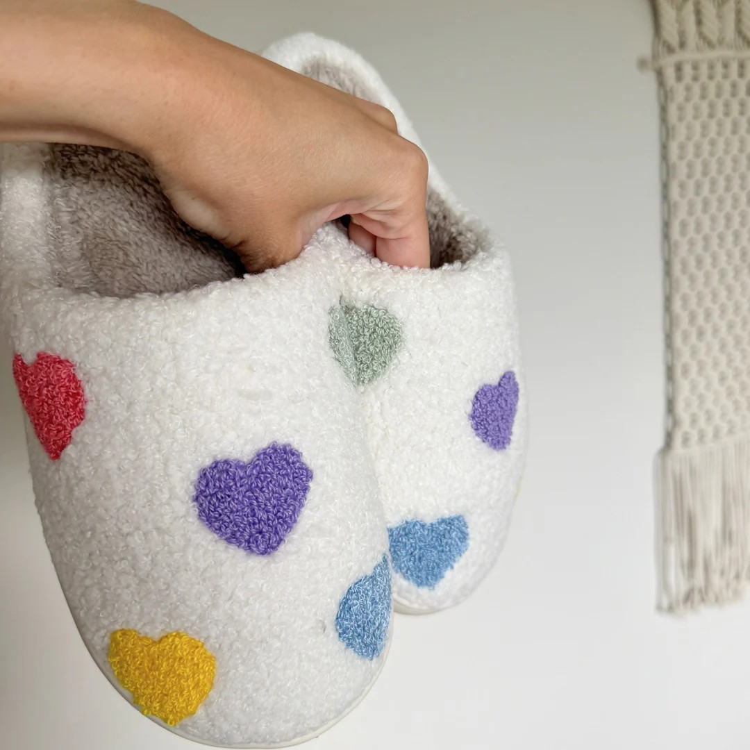 Schattige Kleur Hart Slippers Comfortabel Plat