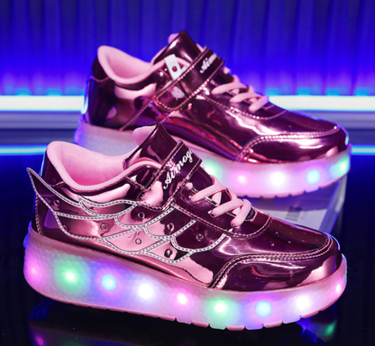 Lichtgevende Rolschaats Sneakers met Vleugels – USB Oplaadbaar voor Meisjes en Tieners