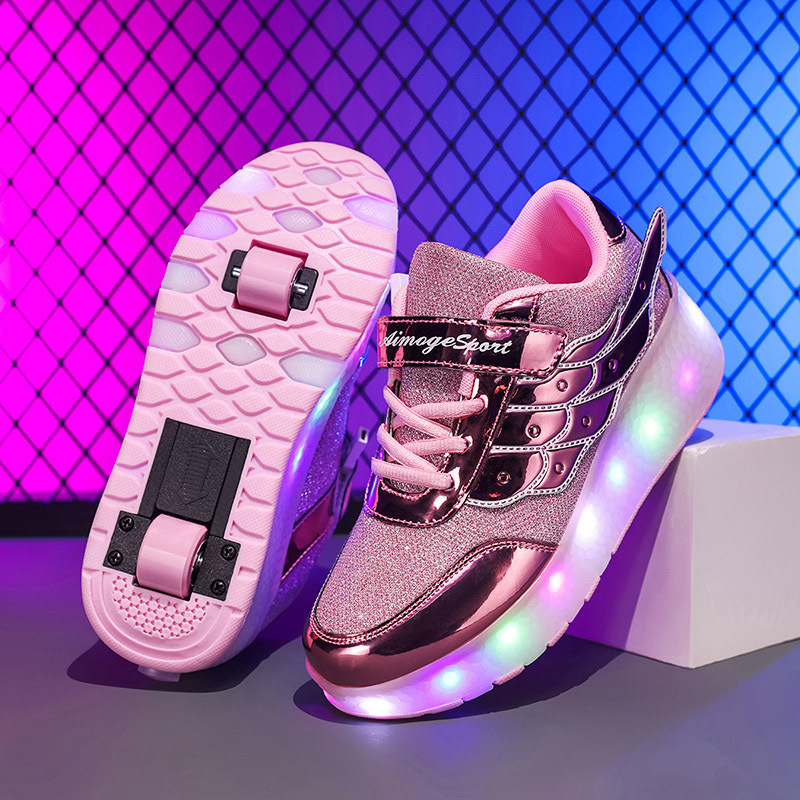 Lichtgevende Rolschaats Sneakers met Vleugels – USB Oplaadbaar voor Meisjes en Tieners