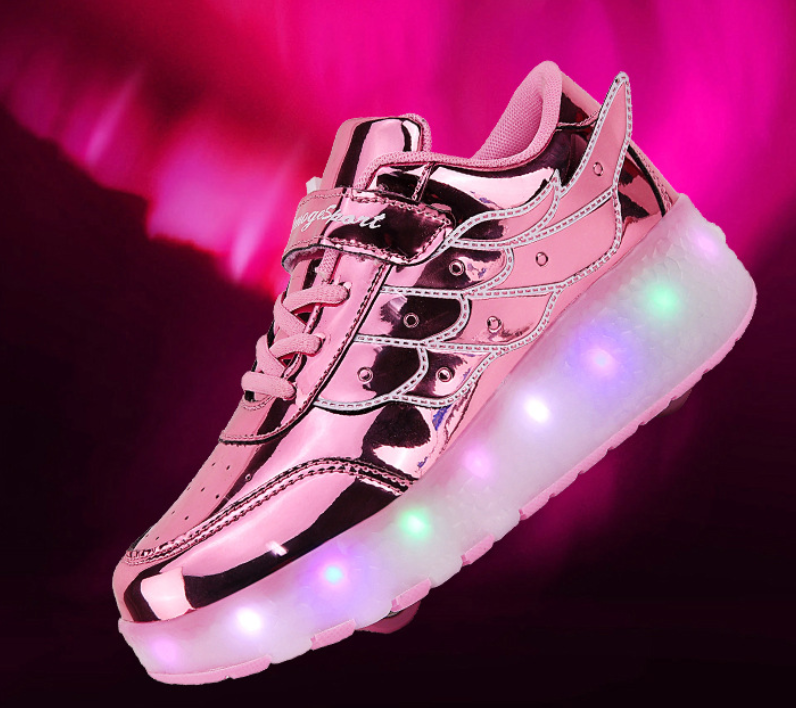 Lichtgevende Rolschaats Sneakers met Vleugels – USB Oplaadbaar voor Meisjes en Tieners