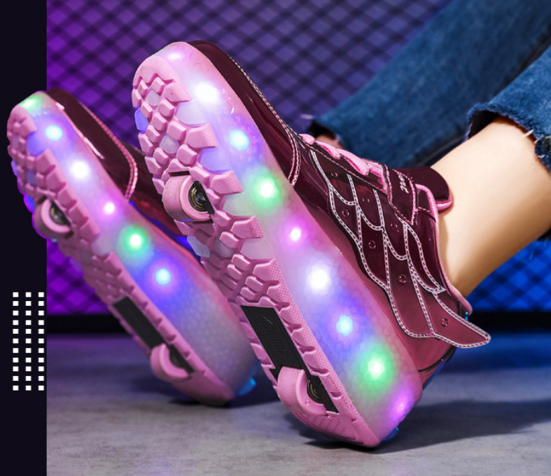 Lichtgevende Rolschaats Sneakers met Vleugels – USB Oplaadbaar voor Meisjes en Tieners