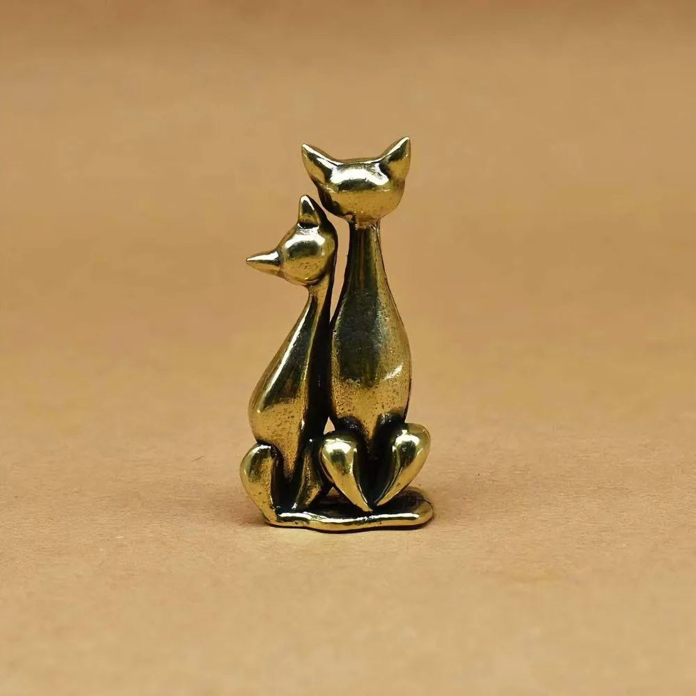Liefdeskoppel Kat Beeldje Vintage Brons