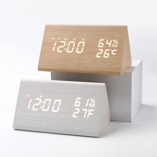 Houten LED Wekker Met Stemcontrole