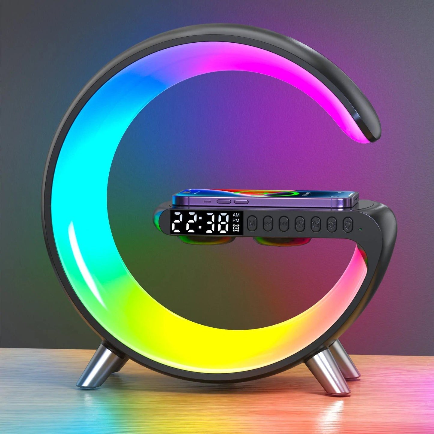 4 In 1 Draadloze Nachtlampje Lamp Bluetooth Speaker Wekker Snel Opladen