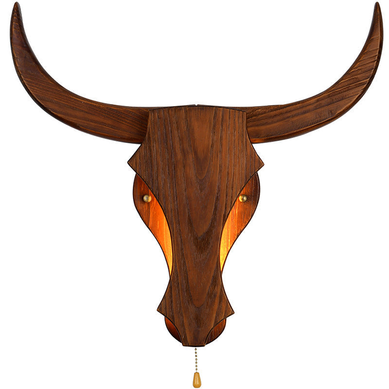 Rustieke Houten Koe Kop Lamp