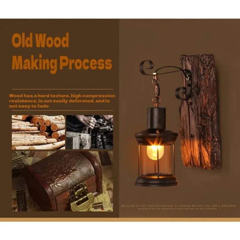 Antiek Industriële Houten Wandlamp Sfeervol