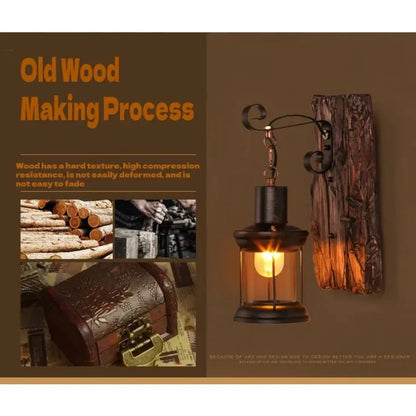 Antiek Industriële Houten Wandlamp Sfeervol