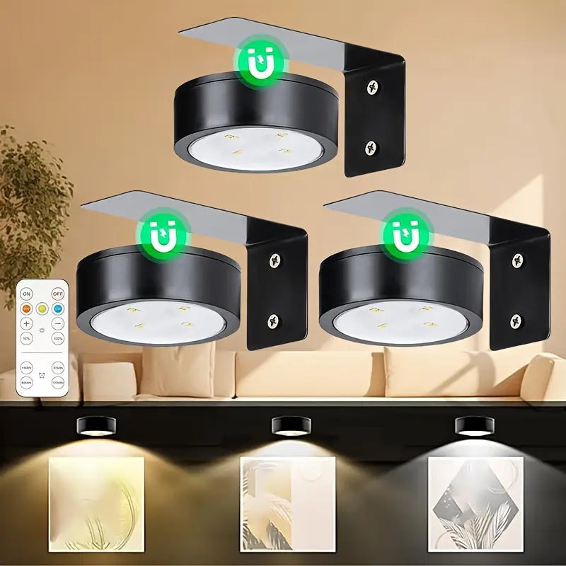 3 pc Batterij LED Magnetisch, Dimbaar, Met Afstandsbediening