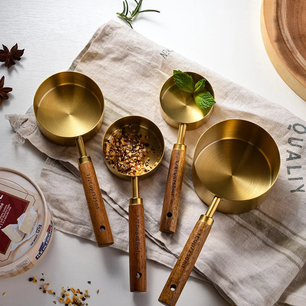 Maatbeker lepel set houten handvat roestvrij staal