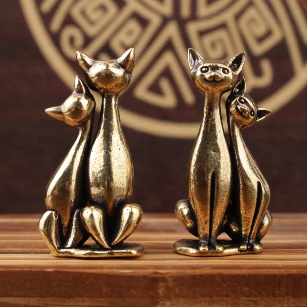 Liefdeskoppel Kat Beeldje Vintage Brons