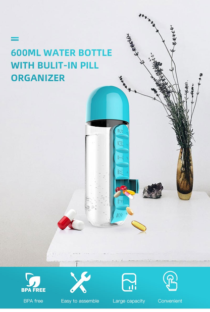 Waterfles met Pillendoos – 2-in-1 Medicijnhouder