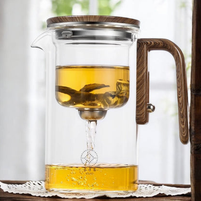 Theepot Glas Met Houten Handvat en Filter