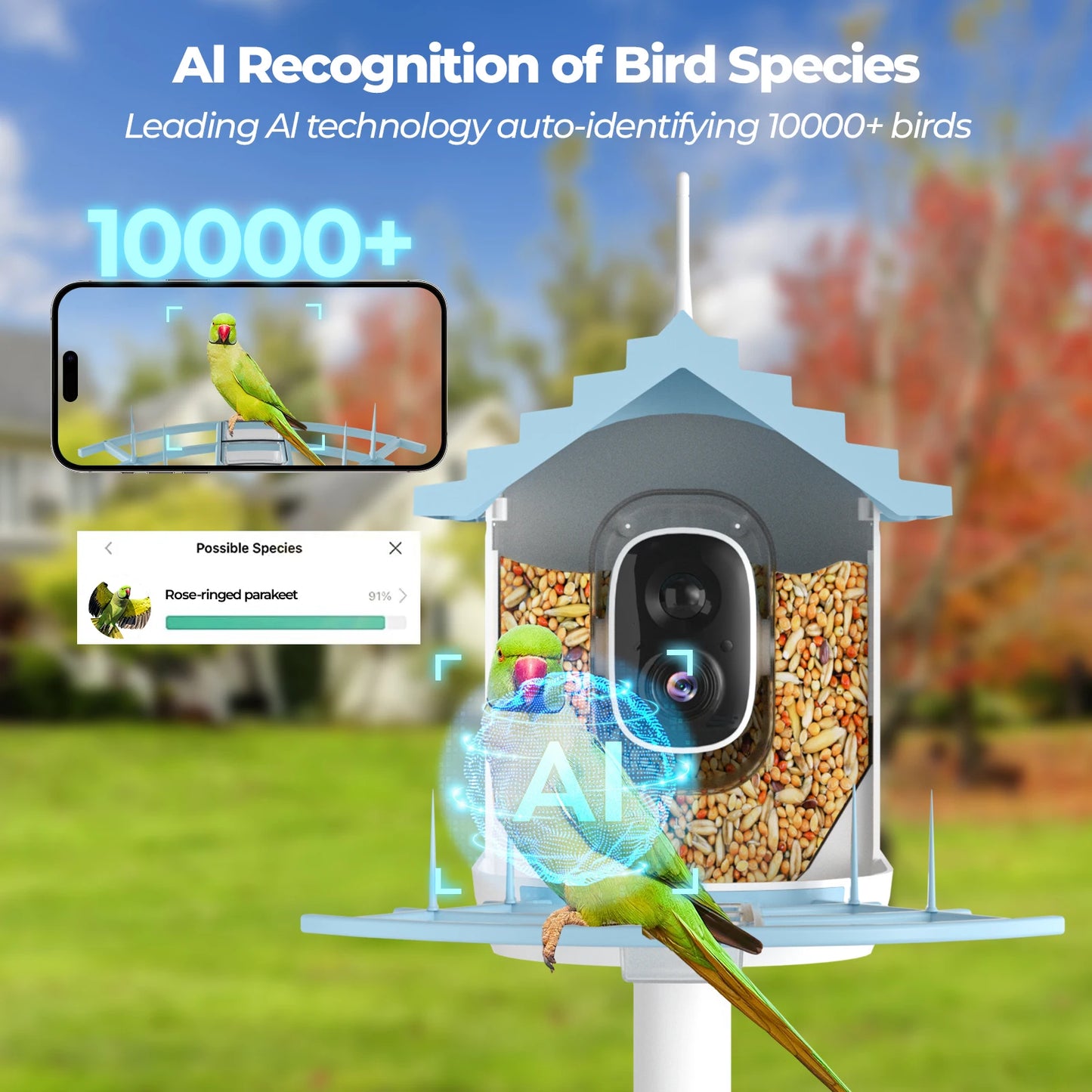 Slimme vogelvoederautomaat met camera op zonne-energie