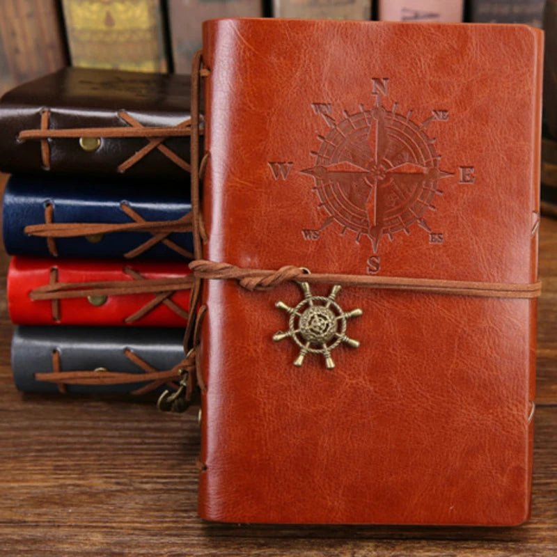 Retro Reisdagboek Met Piratenankers Spiraal Lederlook