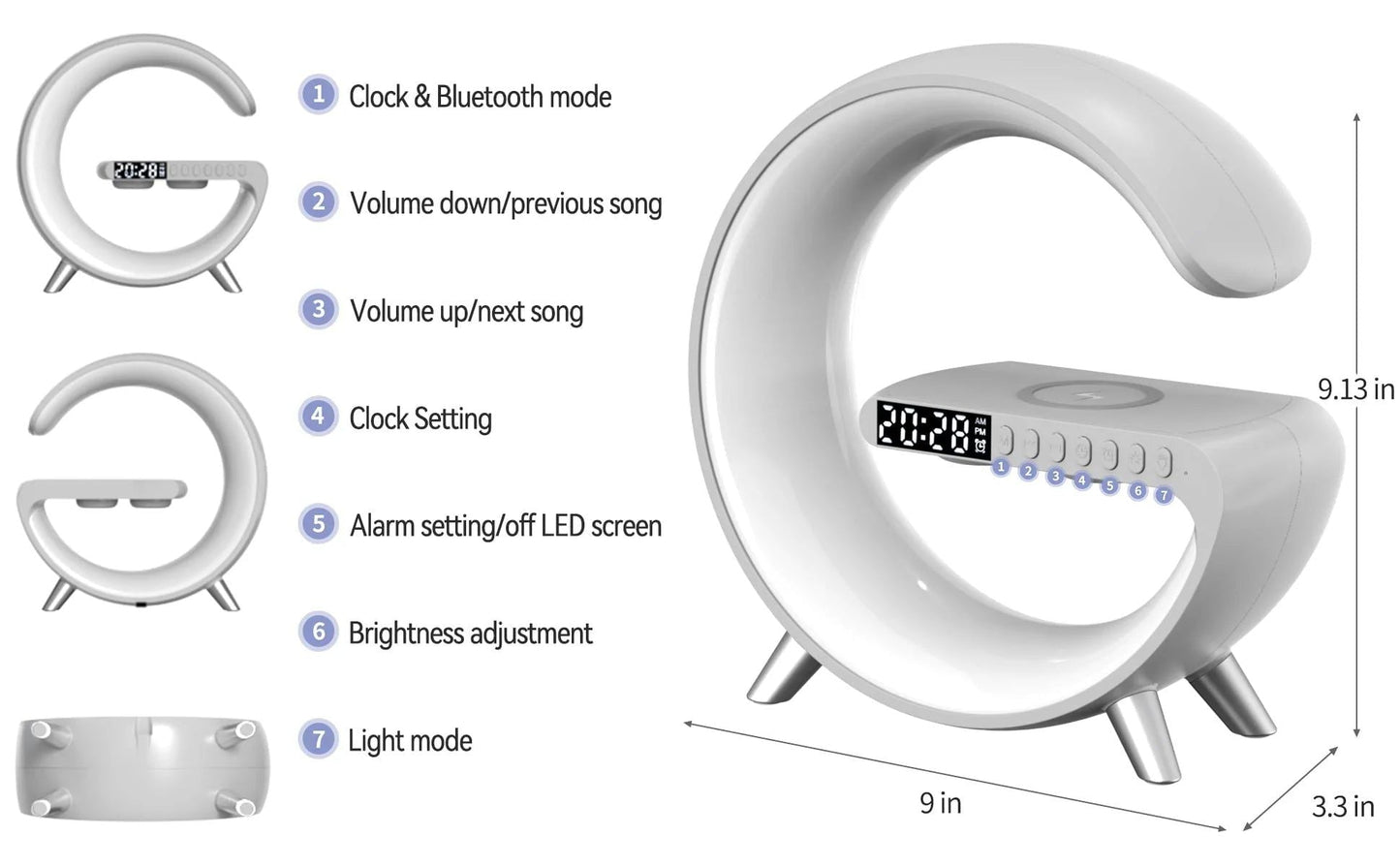 4 In 1 Draadloze Nachtlampje Lamp Bluetooth Speaker Wekker Snel Opladen