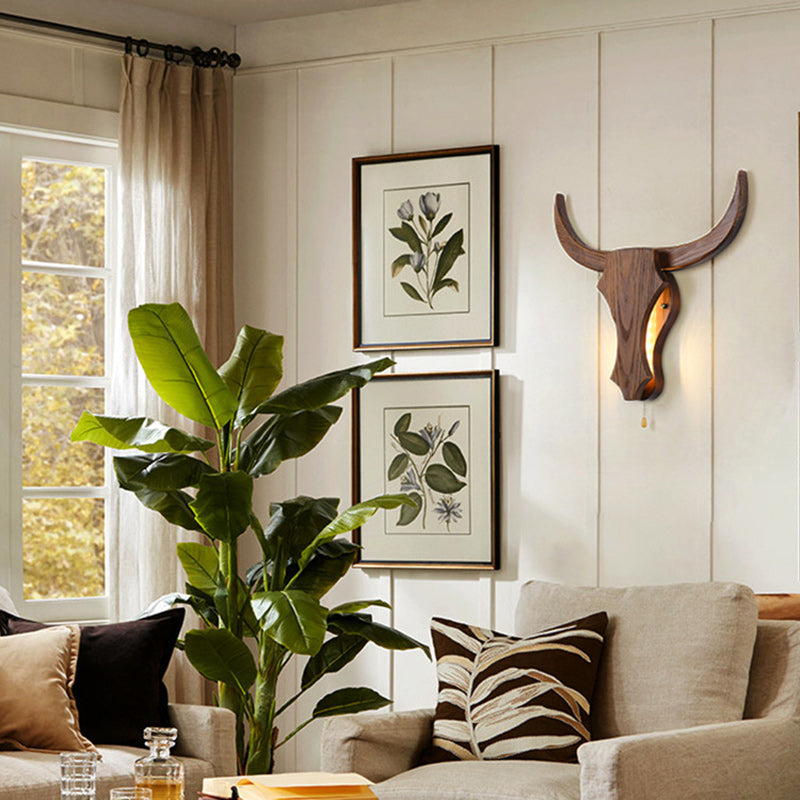 Rustieke Houten Koe Kop Lamp