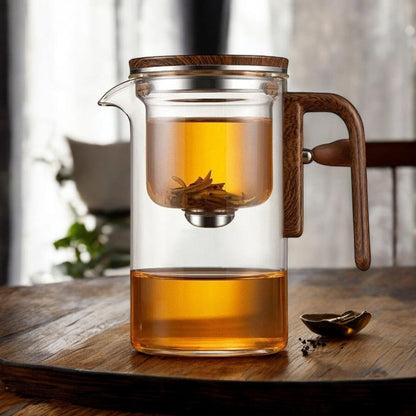 Theepot Glas Met Houten Handvat en Filter