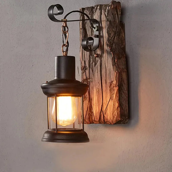 Antiek Industriële Houten Wandlamp Sfeervol