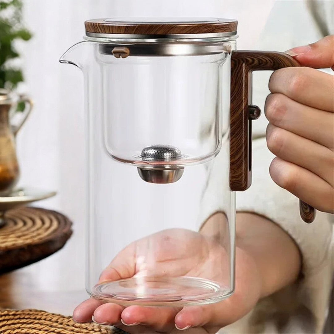 Theepot Glas Met Houten Handvat en Filter