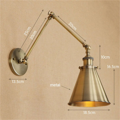 Vintage Industriële Kegelvormige Verstelbare Wandlamp met Lange Arm