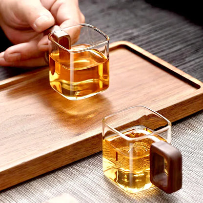 Cube Glazen Koffiemok Met Walnoothandvat Ontbijt