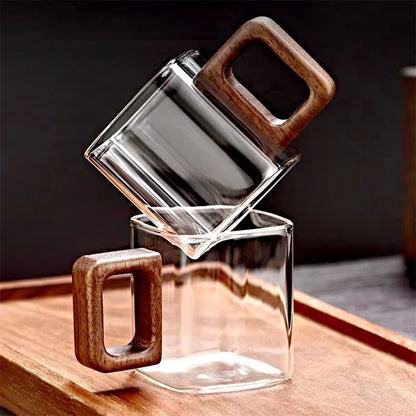 Cube Glazen Koffiemok Met Walnoothandvat Ontbijt