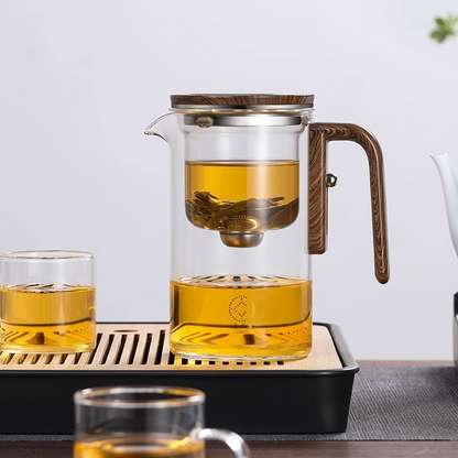 Theepot Glas Met Houten Handvat en Filter