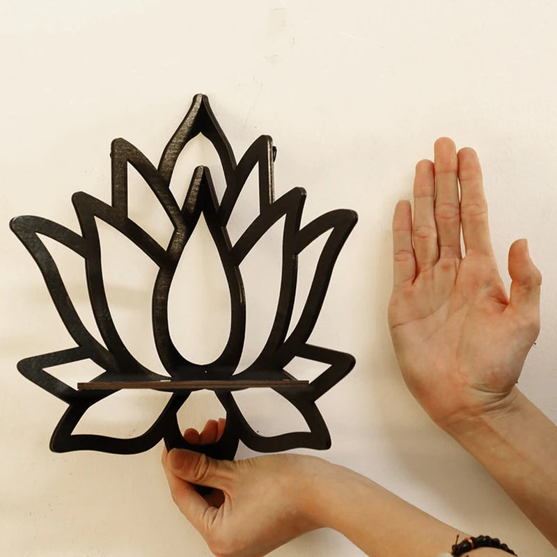Houten Lotus Hoekplank Organizer Aroma Kaars Etalage