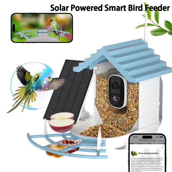Slimme vogelvoederautomaat met camera op zonne-energie