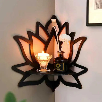 Houten Lotus Hoekplank Organizer Aroma Kaars Etalage
