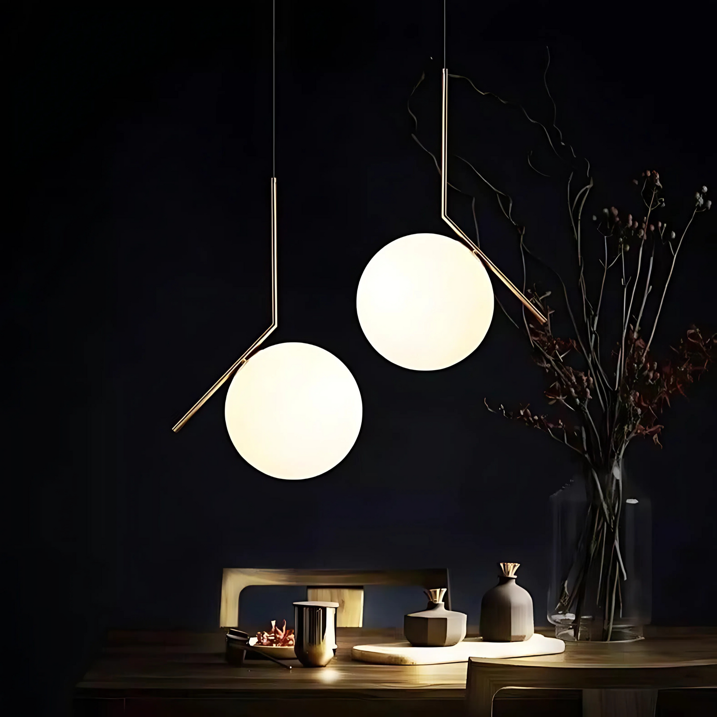 Metalen glazen bol hanglamp