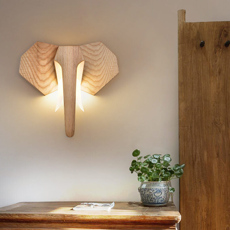 Houten Olifant Wandlamp