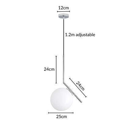 Metalen glazen bol hanglamp