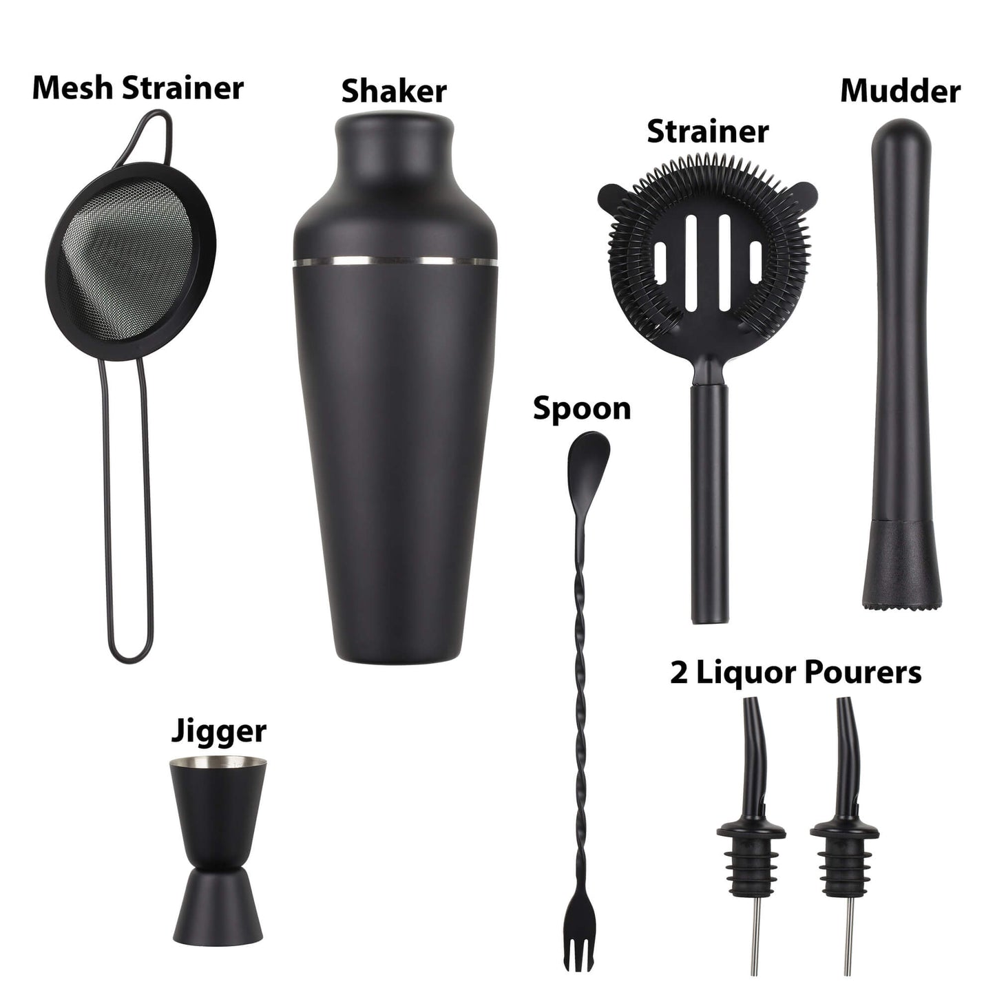 Stijlvolle Matzwarte Cocktail Shaker Set
