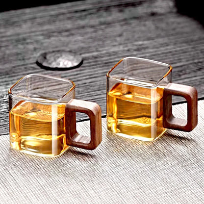 Cube Glazen Koffiemok Met Walnoothandvat Ontbijt