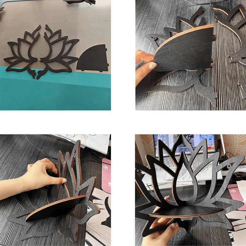 Houten Lotus Hoekplank Organizer Aroma Kaars Etalage