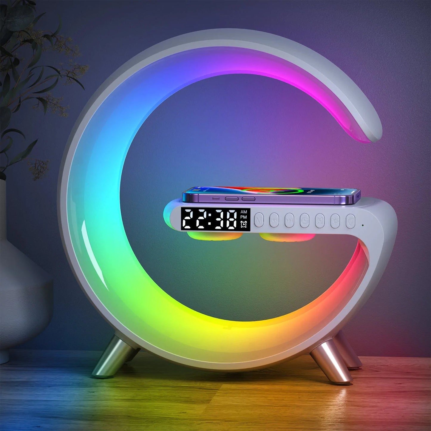 4 In 1 Draadloze Nachtlampje Lamp Bluetooth Speaker Wekker Snel Opladen