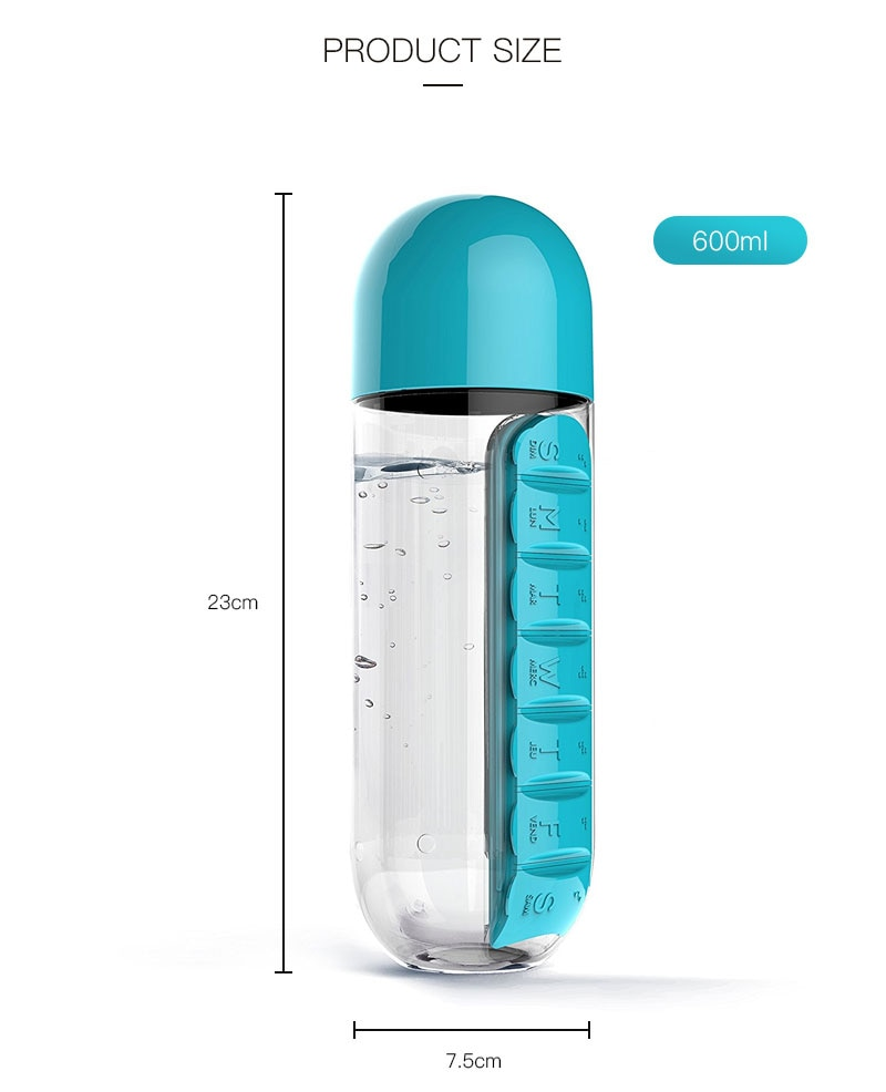 Waterfles met Pillendoos – 2-in-1 Medicijnhouder