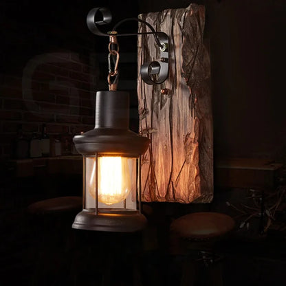 Antiek Industriële Houten Wandlamp Sfeervol