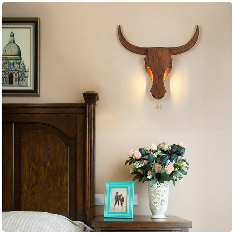 Rustieke Houten Koe Kop Lamp