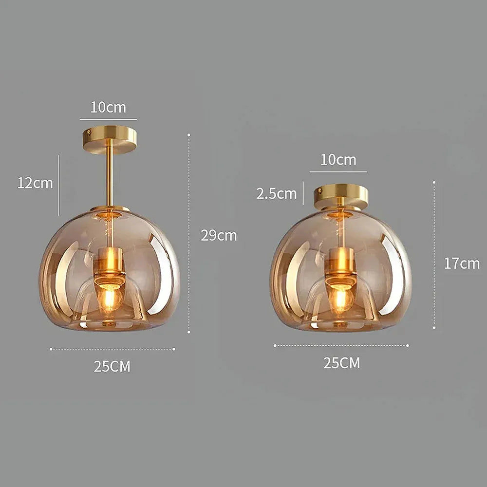 Nordic Light Luxe Ronde Glazen Bal 1-Licht Semi-Flush Mount Plafondlamp