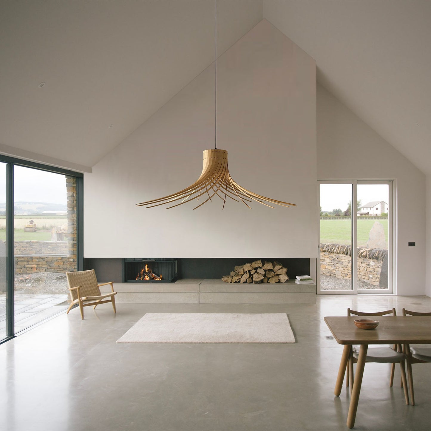 Rotond - Grote cirkelvormige hanglamp van natuurlijk hout, handgemaakt