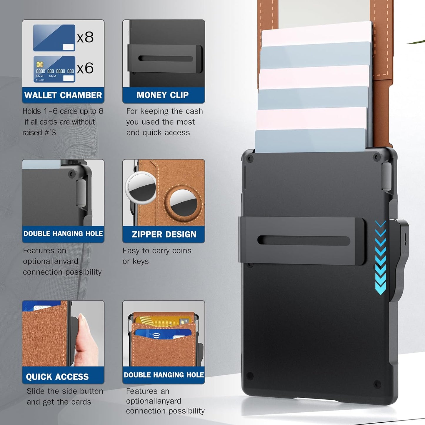 Anti - theft Aluminium Wallet Money Clip Credit Card Holder RFID Blocking Bifold Minimalist Wallet