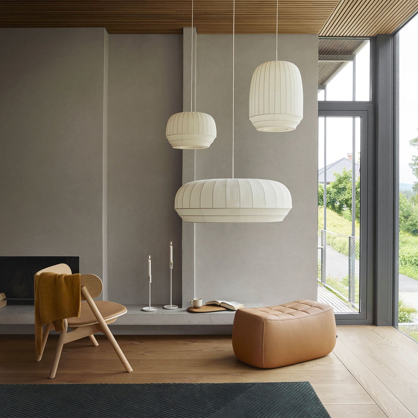 Tradition - Witte stoffen hanglamp in Japandi-stijl, ontwerp door een designer